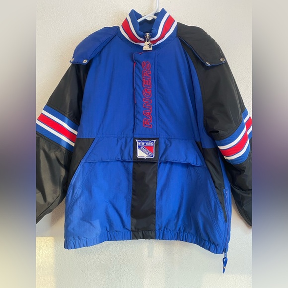 Vintage Starter New York Rangers 1/2 Zip Embroidered Jacket Large Hooded Hood L - Picture 4 of 10